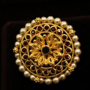 22KT Gold Nellore Design Stone Stud Earrings with Pearl & Ruby (HUID Hallmarked) – 9.83g