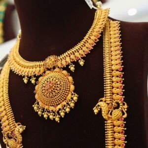 22KT Temple Work Antique Gold Hara with Ruby Polish (HUID Hallmarked) – 104.96g