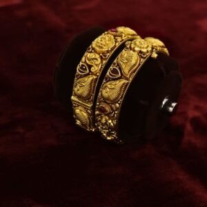 22KT Antique Gold Embossed Screw Bangles (HUID Hallmarked) – 55.50g