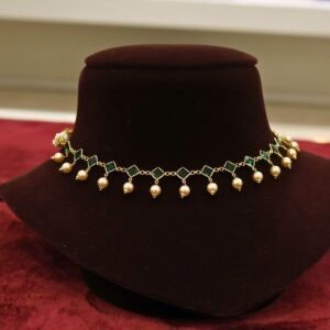 22KT Lightweight Stone Necklace & Earrings Set with Ruby & Pearl Beads (HUID Hallmarked) – 7.88g