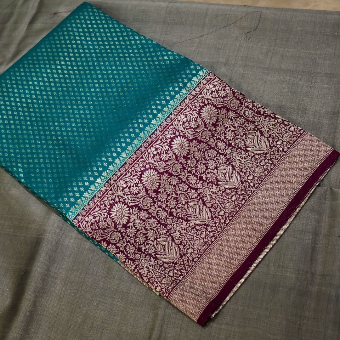 Banarasi Silk Saree – Blue with Magenta Combination (7 Colors Available)