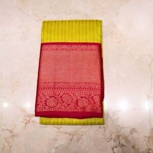 Kanchivaram Silk Saree – Red & Mustard Yellow with Rich Zari Border (Premium Wedding Collection)