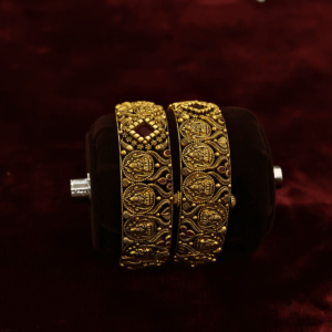 22KT Antique Gold Ruby Deep Work Screw Bangles (HUID Hallmarked) – 42.47g