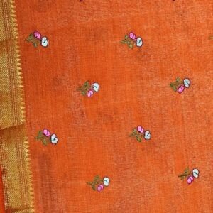 Tussar Silk Embroidery Work Saree – Orange with Floral Butta Design (Budget Festive Collection)