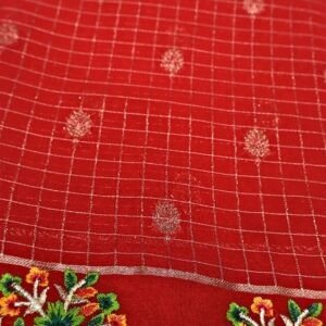 Chiffon Saree – Red with Embroidery Floral Border (Elegant Party Wear Collection)