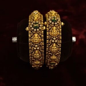 22KT Nagas Gold Bangles with Pearl & Emerald Stones (HUID Hallmarked) – 61.07g