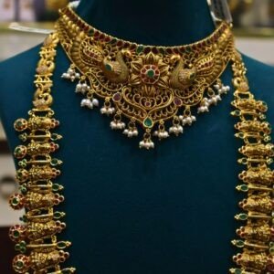 92.5 Silver Antique Choker & Temple Work Hara Set (Combo Jewellery Set)