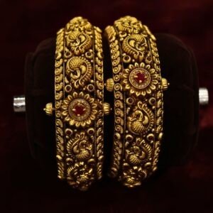 22KT Nagas Gold Peacock Work Screw Bangles (HUID Hallmarked) – 62.49g