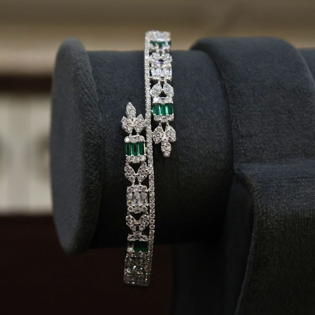 92.5 Silver Stone Ladies Kada (HUID Hallmarked) – 13.10g