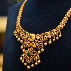 18KT Diamond Necklace with Emerald & Pearl Detailing (Luxury Bridal Collection) – 39.40g