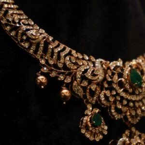14KT Diamond Necklace with Emerald Stones (Luxury Bridal Collection) – 47.35g