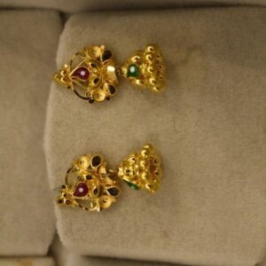 22KT Gold Small Jhumki Earrings – Bombay Design (HUID Hallmarked) – 2.76g