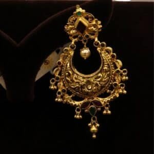 22KT Gold Nellore Nagas Chandbali Earrings with Ruby, Emerald & Pearl (HUID Hallmarked) – 13.85g