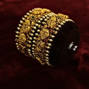 22KT Nagas Gold Pearl & Ruby Bangles (HUID Hallmarked) – 57.21g