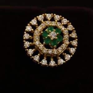 22KT Gold Casting Earrings with Diamond Work, Zircon & Emerald Stones (HUID Hallmarked) – 5.43g