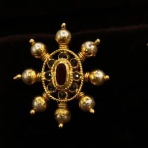 22KT Gold Nellore Ruby, Emerald & Pearl Stud Earrings (HUID Hallmarked) – 6.06g