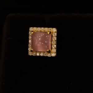 22KT Gold Stone Stud Earrings with Moonstone & Zircon (HUID Hallmarked) – 3.37g