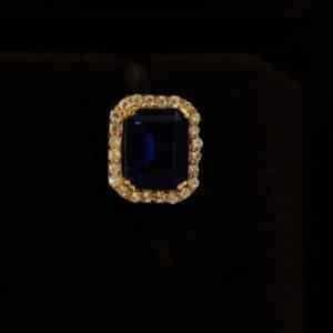 22KT Gold Stone Stud Earrings with Blue Sapphire & Zircon (HUID Hallmarked) – 3.44g