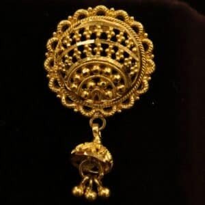 22KT Gold Kolkata Design Stud Earrings with Mini Jhumki & Gold Balls (HUID Hallmarked) – 7.24g