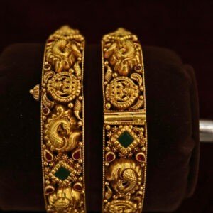 22KT Antique Gold Bangles with Screw Design (HUID Hallmarked) – 40.45g