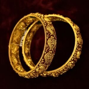 22KT Antique Gold Deep Work Bangles (HUID Hallmarked) – 42.71g