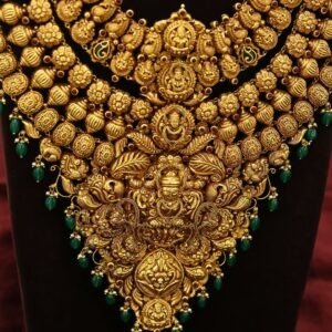 22KT Antique Gold 5-Layer Hara & Choker Set with Broad Lakshmi Pendant (HUID Hallmarked) – 182.32g