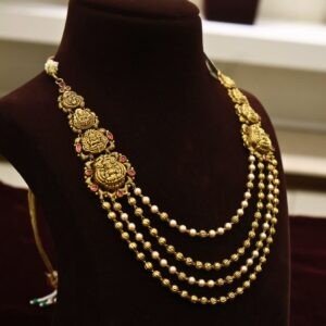 22KT Antique Mohan Mala with Pearl Short Necklace (HUID Hallmarked) – 23.00g