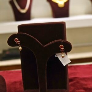 22KT Lightweight Stone Necklace & Earrings Set with Ruby & Pearl Beads (HUID Hallmarked) – 7.88g