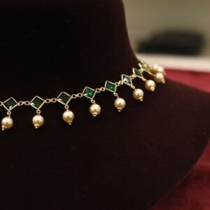 22KT Lightweight Stone Necklace & Earrings Set with Ruby & Pearl Beads (HUID Hallmarked) – 7.88g