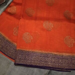 Tussar Banarasi Silk Saree – Orange with Purple Combination (2 Colors Available)