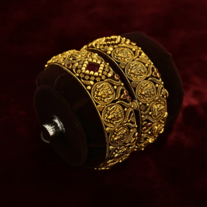 22KT Antique Gold Ruby Deep Work Screw Bangles (HUID Hallmarked) – 42.47g