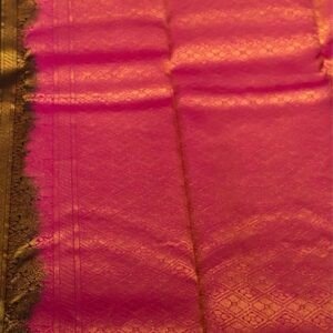 Kanchipuram Silk Saree – Black Body with Pink Zari Border (Premium Wedding Collection)