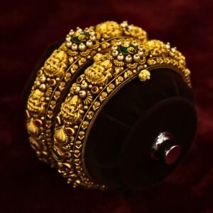 22KT Nagas Gold Bangles with Pearl & Emerald Stones (HUID Hallmarked) – 61.07g