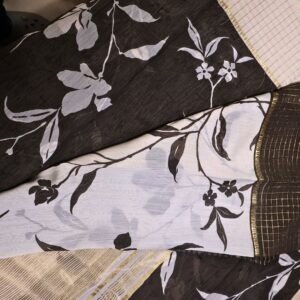 Cotton Saree – Black & Beige with Printed Design and Zari Border (Elegant Daily Wear Collection)