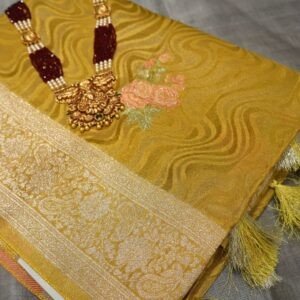 Fancy Designer Saree – Mustard Yellow with Zari Border & Floral Work (Premium Festive Collection)