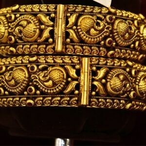 22KT Nagas Gold Peacock Work Screw Bangles (HUID Hallmarked) – 62.49g