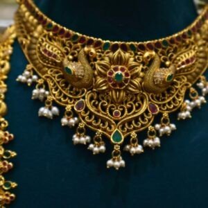 92.5 Silver Antique Choker & Temple Work Hara Set (Combo Jewellery Set)