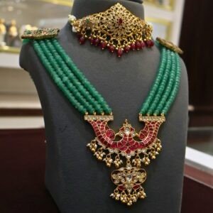92.5 Silver Kundan Work Hara with Stone Choker Set (Premium Combo Jewellery)