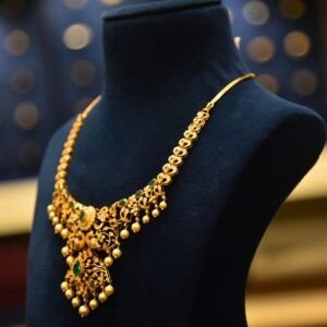 18KT Diamond Necklace with Emerald & Pearl Detailing (Luxury Bridal Collection) – 39.40g