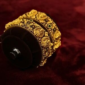 22KT Antique Gold Emerald Stone Screw Bangles (HUID Hallmarked) – 46.05g