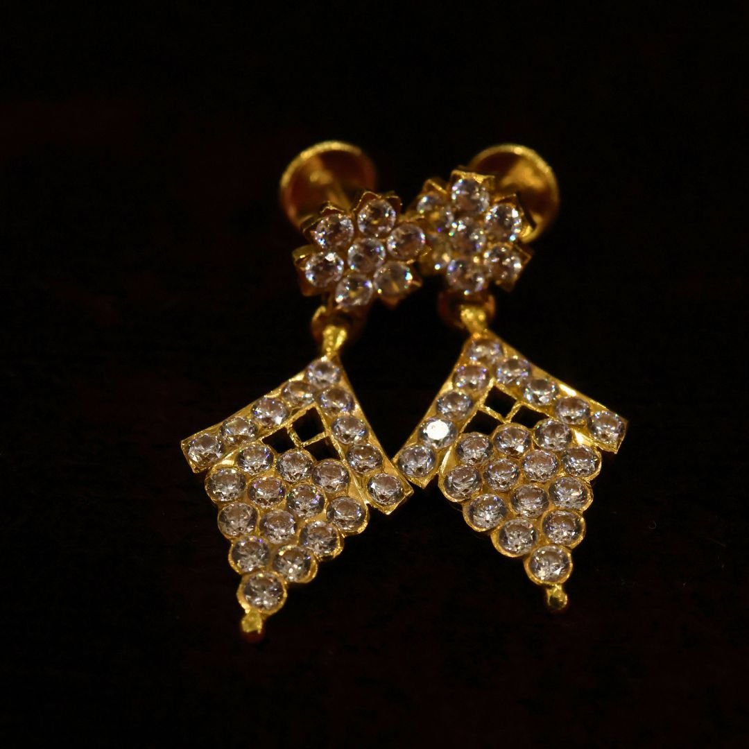 22KT Gold Stone Hanging Earrings (HUID Hallmarked) – Elegant Designer Collection (4.76g)