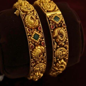 22KT Antique Gold Bangles with Screw Design (HUID Hallmarked) – 40.45g