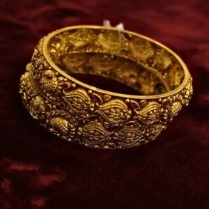 22KT Antique Gold Deep Work Bangles (HUID Hallmarked) – 42.71g