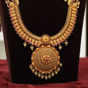 22KT Temple Work Antique Gold Hara with Ruby Polish (HUID Hallmarked) – 104.96g