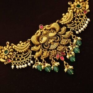 22KT Nagas Gold Hara with Lakshmi Pendant, Peacock & Pearl Work (HUID Hallmarked) – 86.81g