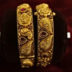22KT Antique Gold Embossed Screw Bangles (HUID Hallmarked) – 55.50g