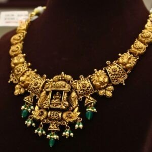 22KT Antique Nakas Gold Necklace with Pearl & Green Beads (HUID Hallmarked) – 23.28g