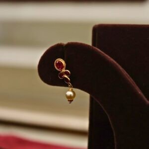 22KT Lightweight Stone Necklace & Earrings Set with Ruby & Pearl Beads (HUID Hallmarked) – 7.88g