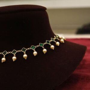 22KT Lightweight Stone Necklace & Earrings Set with Ruby & Pearl Beads (HUID Hallmarked) – 7.88g