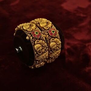 22KT Antique Gold Kundan Stone Screw Bangles (HUID Hallmarked) – 72.89g